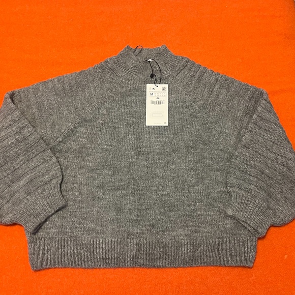 Zara gray wool alpaca blend balloon sleeve sweater NWT - Picture 3 of 8